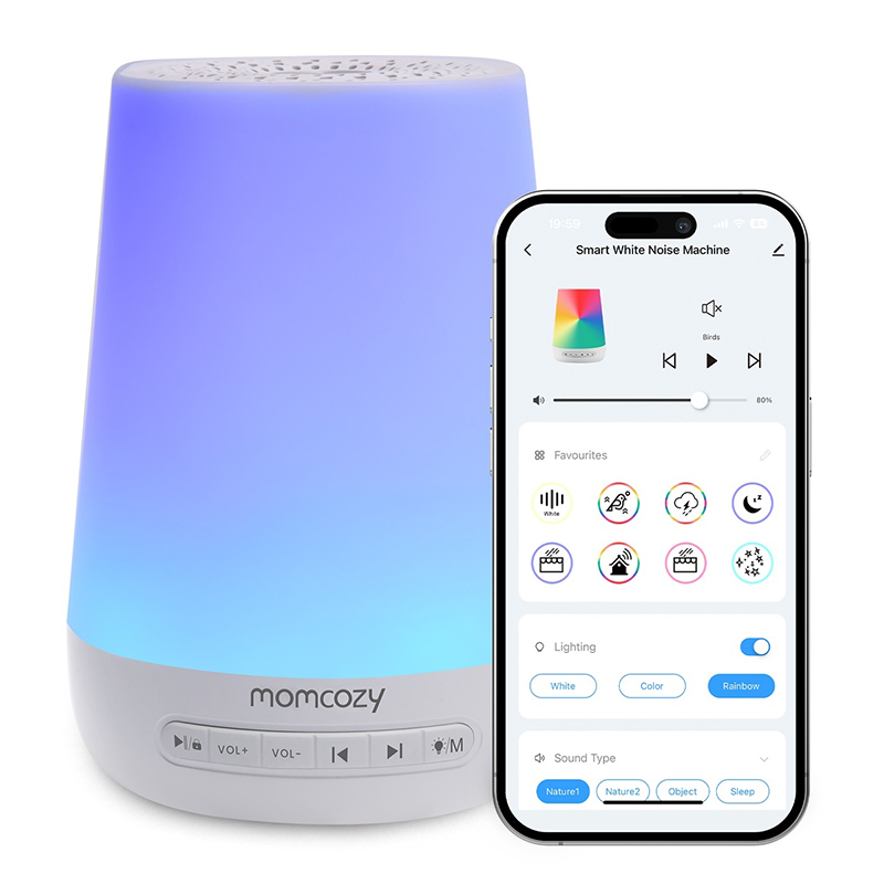 0647168301640.jpg Lampă de veghe Smart Momcozy cu lumină reglabilă, sunet și aplicație - imagine 1