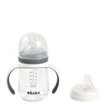Biberon de invatare 2 in 1 din tritan 210 ml Mineral Grey Beaba