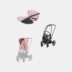 Carucior 2 in 1 Parte Sport Carucior Priam Fashion Collections Pale Blush + Cadru Carucior pentru Copii Priam Chrome Brown + Scoica Auto CLOUD T I-SIZE SIMPLY FLOWERS PINK | light pink Cybex Platinum