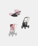 Carucior 2 in 1 Parte Sport Carucior Priam Fashion Collections Pale Blush + Cadru Carucior pentru Copii Priam Chrome Brown + Scoica Auto CLOUD T I-SIZE SIMPLY FLOWERS PINK | light pink Cybex Platinum