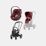 Carucior 2 in 1 Parte Sport Carucior PRIAM Rosenrot Red | dark red + Cadru Carucior pentru Copii Priam Chrome Brown + Scoica Auto CLOUD T I-SIZE Rosenrot Red | dark red Cybex Platinum