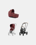 Carucior 2 in 1 Landou PRIAM Lux Rosenrot Red | dark red +Cadru Carucior pentru Copii Priam Chrome Brown + Parte Sport Carucior PRIAM Rosenrot Red | dark red Cybex Fashion