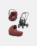 Carucior 2 in 1 Landou PRIAM Lux Rosenrot Red | dark red +Cadru Carucior pentru Copii Priam Chrome Brown + Scoica Auto CLOUD T I-SIZE Rosenrot Red | dark red Cybex Platinum