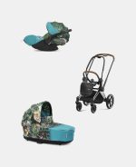 Carucior 2 in 1 Landou Priam Lux pentru căruciorul Priam Design Collaborations We The Best | mid turquoise + Cadru Carucior pentru Copii Priam Chrome Brown + Scoica Auto CLOUD T I-SIZE WE THE BEST BLUE | mid turquoise Cybex Platinum - imagine 2