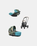 Carucior 2 in 1 Landou Priam Lux pentru căruciorul Priam Design Collaborations We The Best | mid turquoise + Cadru Carucior pentru Copii Priam Chrome Brown + Scoica Auto CLOUD T I-SIZE WE THE BEST BLUE | mid turquoise Cybex Platinum