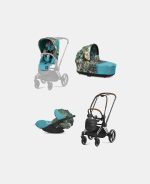 Carucior 3 in 1 Landou Priam Lux pentru căruciorul Priam Design Collaborations We The Best | mid turquoise + Cadru Carucior pentru Copii Priam Chrome Brown + Scoica Auto CLOUD T I-SIZE WE THE BEST BLUE | mid turquoise + + Parte Sport Carucior Priam Design Collaborations We The Best Cybex Fashion