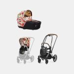 Carucior 2 in 1 Landou Priam Lux pentru căruciorul Priam Fashion Collections Spring Blossom Light + Cadru Carucior pentru Copii Priam Chrome Brown + Parte Sport Carucior Priam Fashion Collections Spring Blossom Light Beige Cybex Fashion