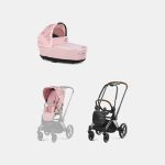 Carucior 2 in 1 Landou Priam Lux pentru căruciorul Priam Fashion Collections Pale Blush + Cadru Carucior pentru Copii Priam Chrome Brown + Parte Sport Carucior Priam Fashion Collections Pale Blush Cybex Fashion