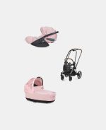 Carucior 2 in 1 Landou Priam Lux pentru căruciorul Priam Fashion Collections Pale Blush + Cadru Carucior pentru Copii Priam Chrome Brown + Scoica Auto CLOUD T I-SIZE SIMPLY FLOWERS PINK | light pink Cybex Platinum