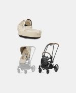 Carucior 2 in 1 Landou Priam Lux pentru căruciorul Priam Fashion Collections Nude Beige + Cadru Carucior pentru Copii Priam Chrome Brown + Parte Sport Carucior Priam Fashion Collections Nude Beige Cybex Fashion