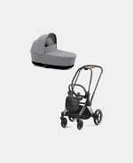 Carucior Nou Nascut Priam: Cadru Carucior pentru Copii Priam Chrome Brown + Landou PRIAM Lux Manhattan Grey Plus Cybex Platinum