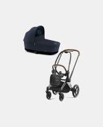 Carucior Nou Nascut Priam: Cadru Carucior pentru Copii Priam Chrome Brown + Landou PRIAM Lux Midnight Blue Plus Cybex Platinum