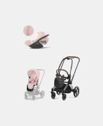 Carucior 2 in 1 Cadru Carucior pentru Copii Priam Chrome Brown + Parte Sport Carucior Priam Peach Pink + Scoică Auto pentru Copii Cloud T i-Size Plus Peach Pink Cybex Platinum