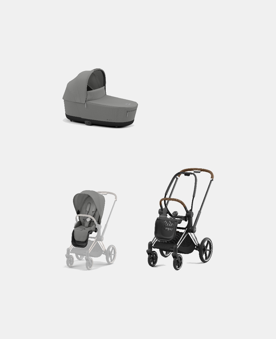 521002319-523000809-523000743.jpg Carucior 2 in 1 Cadru Carucior pentru Copii Priam Chrome Brown + Landou PRIAM Lux Mirage Grey + Parte Sport Carucior Priam Mirage Grey Cybex Platinum - imagine 1