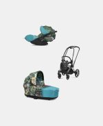 Carucior 2 in 1 Landou Priam Lux pentru căruciorul Priam Design Collaborations We The Best | mid turquoise + Cadru Carucior pentru Copii Priam Chrome Black + Scoica Auto CLOUD T I-SIZE WE THE BEST BLUE | mid turquoise Cybex Platinum