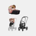Carucior 2 in 1 Landou Priam Lux pentru căruciorul Priam Fashion Collections Spring Blossom Light + Cadru Carucior pentru Copii Priam Chrome Black + Parte Sport Carucior Priam Fashion Collections Spring Blossom Light Beige Cybex Fashion