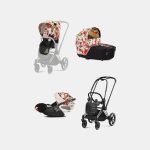Carucior 3 in 1 Landou Priam Lux pentru căruciorul Priam Fashion Collections Spring Blossom Light + Cadru Carucior pentru Copii Priam Chrome Black + Scoica Auto CLOUD T I-SIZE Spring Blossom Light | light beige + Parte Sport Carucior Priam Fashion Collections Spring Blossom Light Beige Cybex Fashion