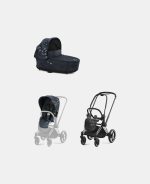 Carucior 2 in 1 Landou Priam Lux pentru căruciorul Priam Fashion Collections Jewels of Nature | dark blue + Cadru Carucior pentru Copii Priam Chrome Black + Parte Sport Carucior Priam Fashion Collections Jewels of Nature Dark Blue Cybex Fashion