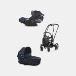 Carucior 2 in 1 Landou Priam Lux pentru căruciorul Priam Fashion Collections Jewels of Nature | dark blue + Cadru Carucior pentru Copii Priam Chrome Black + Scoica Auto CLOUD T I-SIZE Jewels of Nature | dark blue Cybex Platinum