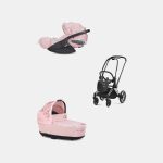 Carucior 2 in 1 Landou Priam Lux pentru căruciorul Priam Fashion Collections Pale Blush + Cadru Carucior pentru Copii Priam Chrome Black + Scoica Auto CLOUD T I-SIZE SIMPLY FLOWERS PINK | light pink Cybex Platinum