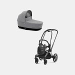 Carucior Nou Nascut Priam: Cadru Carucior pentru Copii Priam Chrome Black + Landou PRIAM Lux Manhattan Grey Plus Cybex Platinum