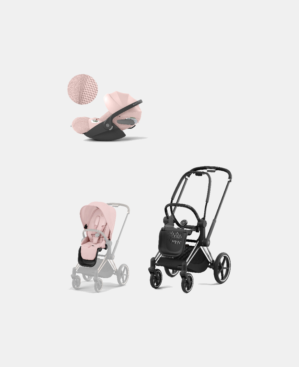 521002325-523000763-523000250.jpg Carucior 2 in 1 Cadru Carucior pentru Copii Priam Chrome Black + Parte Sport Carucior Priam Peach Pink + Scoică Auto pentru Copii Cloud T i-Size Plus Peach Pink Cybex Platinum - imagine 1