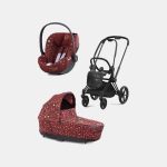 Carucior 2 in 1 Landou PRIAM Lux Rosenrot Red | dark red + Cadru Carucior pentru Copii Priam Matt Black + Scoica Auto CLOUD T I-SIZE Rosenrot Red | dark red Cybex Platinum
