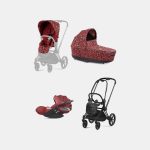 Carucior 3 in 1 Landou PRIAM Lux Rosenrot Red | dark red + Cadru Carucior pentru Copii Priam Matt Black + Scoica Auto CLOUD T I-SIZE Rosenrot Red | dark red + Parte Sport Carucior PRIAM Rosenrot Red | dark red Cybex Fashion