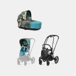 Carucior 2 in 1 Landou Priam Lux pentru căruciorul Priam Design Collaborations We The Best | mid turquoise + Cadru Carucior pentru Copii Priam Matt Black + Parte Sport Carucior Priam Design Collaborations We The Best Cybex Fashion