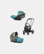 Carucior 2 in 1 Landou Priam Lux pentru căruciorul Priam Design Collaborations We The Best | mid turquoise + Cadru Carucior pentru Copii Priam Matt Black + Scoica Auto CLOUD T I-SIZE WE THE BEST BLUE | mid turquoise Cybex Platinum