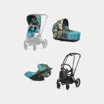 Carucior 3 in 1 Landou Priam Lux pentru căruciorul Priam Design Collaborations We The Best | mid turquoise + Cadru Carucior pentru Copii Priam Matt Black + Scoica Auto CLOUD T I-SIZE WE THE BEST BLUE | mid turquoise + Parte Sport Carucior Priam Design Collaborations We The Best Cybex Fashion