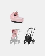 Carucior 2 in 1 Landou Priam Lux pentru căruciorul Priam Fashion Collections Pale Blush + Cadru Carucior pentru Copii Priam Matt Black + Parte Sport Carucior Priam Fashion Collections Pale Blush Cybex Fashion
