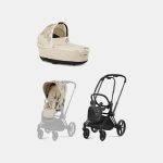Carucior 2 in 1 Landou Priam Lux pentru căruciorul Priam Fashion Collections Nude Beige + Cadru Carucior pentru Copii Priam Matt Black + Parte Sport Carucior Priam Fashion Collections Nude Beige Cybex Fashion