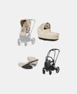 Carucior 3 in 1 Landou Priam Lux pentru căruciorul Priam Fashion Collections Nude Beige + Cadru Carucior pentru Copii Priam Matt Black + Scoica Auto CLOUD T I-SIZE SIMPLY FLOWERS BEIGE | mid beige + Parte Sport Carucior Priam Fashion Collections Nude Beige Cybex Fashion