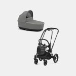 Carucior Nou Nascut Priam: Cadru Carucior pentru Copii Priam Matt Black + Landou PRIAM Lux Soho Grey Cybex Platinum