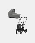 Carucior Nou Nascut Priam: Cadru Carucior pentru Copii Priam Matt Black + Landou PRIAM Lux Soho Grey Cybex Platinum
