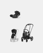 Carucior 2 in1 Cadru Carucior pentru Copii Priam Matt Black + Parte Sport Carucior Priam Sepia Black + Scoică Auto pentru Copii Cloud T i-Size Comfort Sephia Black