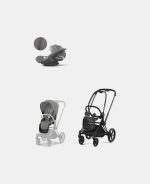 Carucior 2 in 1 Cadru Carucior pentru Copii Priam Matt Black + Parte Sport Carucior Priam Mirage Grey + Scoică Auto pentru Copii Cloud T i-Size Plus Mirage Grey Cybex Platinum