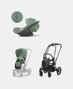 Carucior 2 in 1 : Cadru Carucior pentru Copii Priam Matt Black + Parte Sport Carucior Priam Leaf Green + Scoică Auto pentru Copii Cloud T i-Size Plus Leaf Green Cybex Platinum - imagine 2