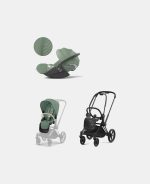 Carucior 2 in 1 : Cadru Carucior pentru Copii Priam Matt Black + Parte Sport Carucior Priam Leaf Green + Scoică Auto pentru Copii Cloud T i-Size Plus Leaf Green Cybex Platinum
