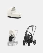 Carucior 2 in 1 Cadru Carucior pentru Copii Priam Matt Black + Landou PRIAM Lux Off White + Parte Sport Carucior Priam Off White Cybex Platinum - imagine 2