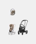 Carucior 2 in 1 Cadru Carucior pentru Copii Priam Matt Black + Parte Sport Carucior Priam Cozy Beige + Scoică Auto pentru Copii Cloud T i-Size Plus Cozy Beige Cybex Platinum