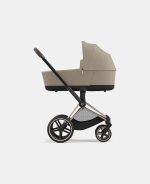 Carucior Nou Nascut Priam: Cadru Carucior pentru Copii Priam Chrome Black + Landou PRIAM Lux Cozy Beige Cybex Platinum