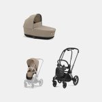 Carucior 2 in 1 Cadru Carucior pentru Copii Priam Matt Black + Landou PRIAM Lux Cozy Beige + Parte Sport Carucior Priam Cozy Beige Cybex Platinum