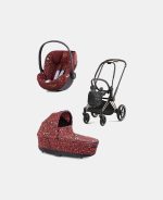 Carucior 2 in 1 Landou PRIAM Lux Rosenrot Red | dark red + Cadru Carucior pentru Copii Priam Rosegold + Scoica Auto CLOUD T I-SIZE Rosenrot Red | dark red Cybex Platinum
