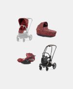 Carucior 3 in 1 Landou PRIAM Lux Rosenrot Red | dark red + Cadru Carucior pentru Copii Priam Rosegold + Scoica Auto CLOUD T I-SIZE + Parte Sport Carucior PRIAM Rosenrot Red | dark red Cybex Fashion