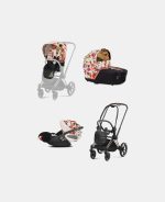 Carucior 3 in 1 Landou Priam Lux pentru căruciorul Priam Fashion Collections Spring Blossom Light + Cadru Carucior pentru Copii Priam Rosegold + Scoica Auto CLOUD T I-SIZE Spring Blossom Light | light beige + Parte Sport Carucior Priam Fashion Collections Spring Blossom Light Beige Cybex Fashion