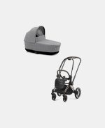 Carucior Nou Nascut Priam: Cadru Carucior pentru Copii Priam Rosegold + Landou PRIAM Lux Manhattan Grey Plus Cybex Platinum