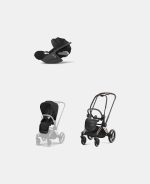 Carucior 2 in 1 : Cadru Carucior pentru Copii Priam Rosegold + Parte Sport Carucior Priam Sepia Black + Scoică Auto pentru Copii Cloud T i-Size Comfort Sephia Black Cybex Platinum
