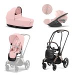 Carucior 3 in 1 Cadru Carucior pentru Copii Priam Rosegold + Parte Sport Carucior Priam Peach Pink + Landou PRIAM Lux Peach Pink + Scoică Auto pentru Copii Cloud T i-Size Plus Peach Pink Cybex Platinum